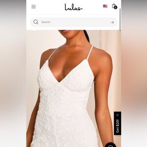 Lulu’s Photo Finish White Sequin Lace-Up Wide Leg Jumpsuit